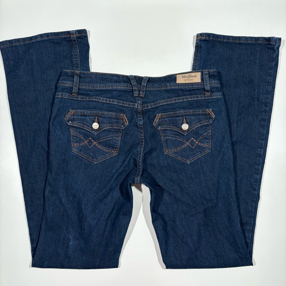 💎 Bongo Low Rise Flap Pocket Bootcut Jeans - Size 9 - Y2K Dark Wash